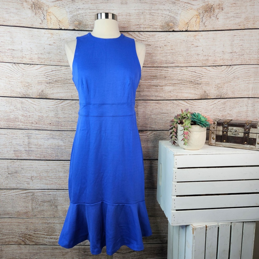 Ann Taylor Petite Royal Blue Flounce Hem Ponte Sheath Dress 6P NEW‎